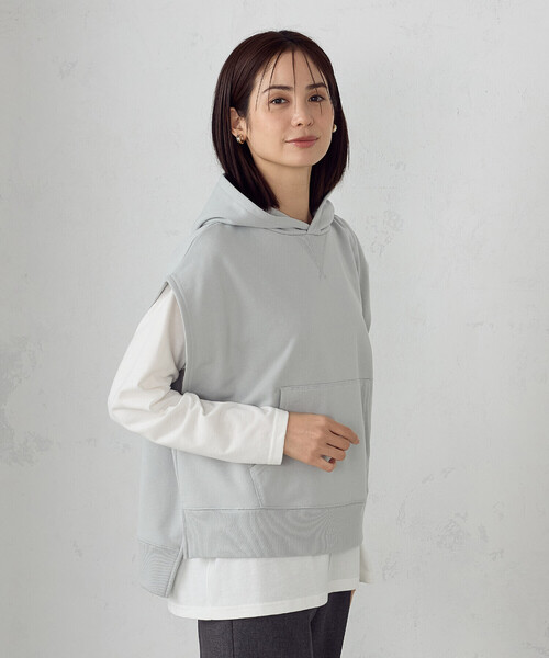 COMME CA ISM（コムサイズム）の「【セットアイテム】裏毛フーディベスト＋ロングTシャツ / セットアップ対応（ベスト・レディース・ネイビー/グレー/ミント・FREE）」の3枚目の写真