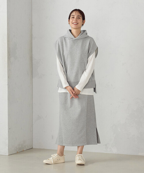 【セットアイテム】裏毛フーディベスト＋ロングTシャツ / セットアップ対応 セール】【セットアイテム】裏毛フーディベスト＋ロングTシャツ