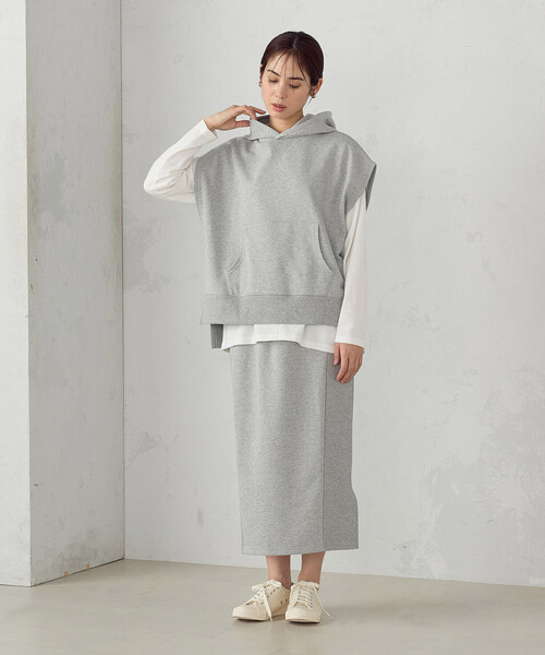 COMME CA ISM（コムサイズム）の「【セットアイテム】裏毛フーディベスト＋ロングTシャツ / セットアップ対応（ベスト・レディース・ネイビー/グレー/ミント・FREE）」の5枚目の写真