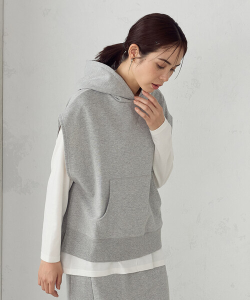 COMME CA ISM（コムサイズム）の「【セットアイテム】裏毛フーディベスト＋ロングTシャツ / セットアップ対応（ベスト・レディース・ネイビー/グレー/ミント・FREE）」の6枚目の写真