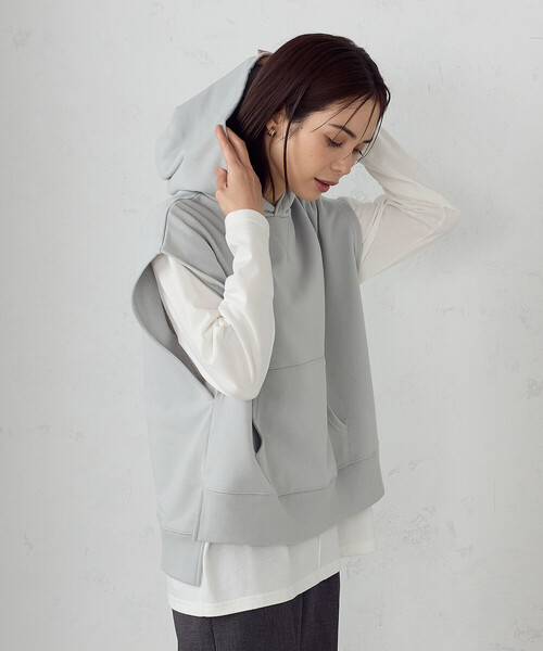 COMME CA ISM（コムサイズム）の「【セットアイテム】裏毛フーディベスト＋ロングTシャツ / セットアップ対応（ベスト・レディース・ネイビー/グレー/ミント・FREE）」の12枚目の写真