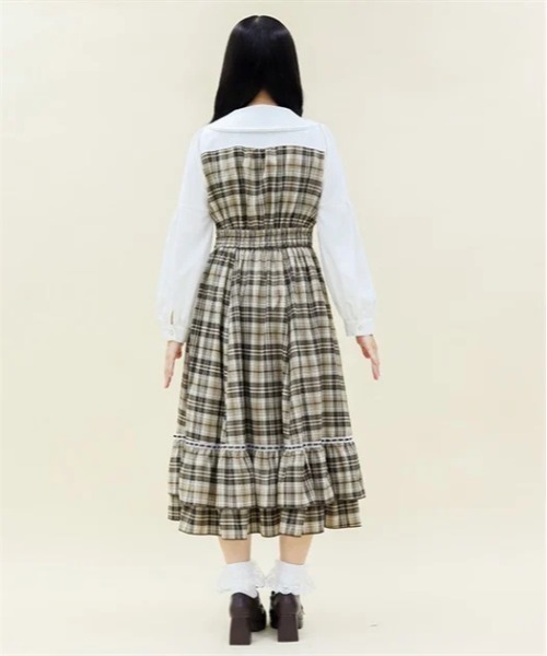 axes femme チェック柄 フリルワンピース チェックフリル襟付ワンピース[品番：IGAW0004185]｜axes femme