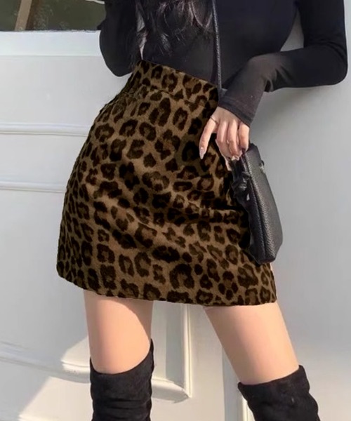 IRADOWL（アイラドール）の「レオパード柄台形ミニスカート（スカート・レディース・ブラウン/グレー・LARGE/MEDIUM/SMALL）」の3枚目の写真