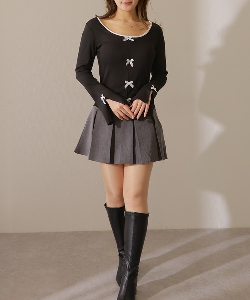 Lace Ladies(レースレディース)の「配色 クルーネック リボン付き カット プルオーバー(Tシャツ/カットソー・レディース・ライトグレー/ブラック・XL/M)」の15枚目の写真