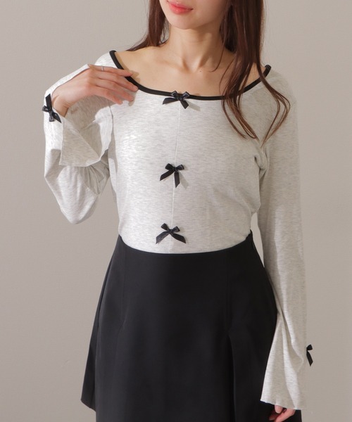 Lace Ladies(レースレディース)の「配色 クルーネック リボン付き カット プルオーバー(Tシャツ/カットソー・レディース・ライトグレー/ブラック・XL/M)」の10枚目の写真