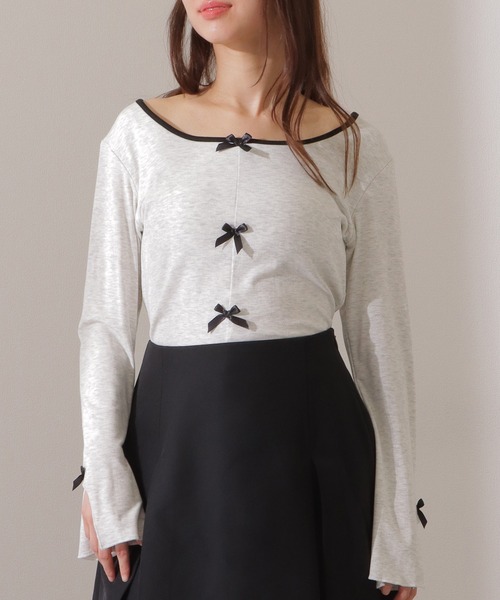 Lace Ladies(レースレディース)の「配色 クルーネック リボン付き カット プルオーバー(Tシャツ/カットソー・レディース・ライトグレー/ブラック・XL/M)」の9枚目の写真