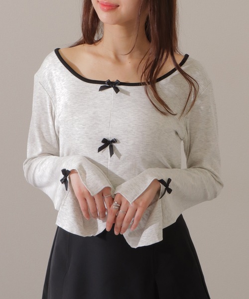Lace Ladies(レースレディース)の「配色 クルーネック リボン付き カット プルオーバー(Tシャツ/カットソー・レディース・ライトグレー/ブラック・XL/M)」の8枚目の写真