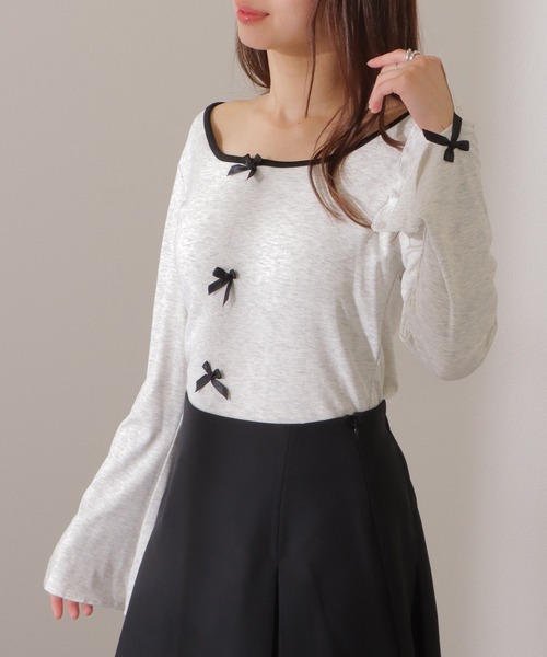 Lace Ladies(レースレディース)の「配色 クルーネック リボン付き カット プルオーバー(Tシャツ/カットソー・レディース・ライトグレー/ブラック・XL/M)」の7枚目の写真