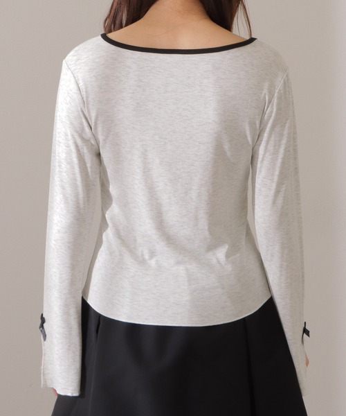 Lace Ladies(レースレディース)の「配色 クルーネック リボン付き カット プルオーバー(Tシャツ/カットソー・レディース・ライトグレー/ブラック・XL/M)」の5枚目の写真