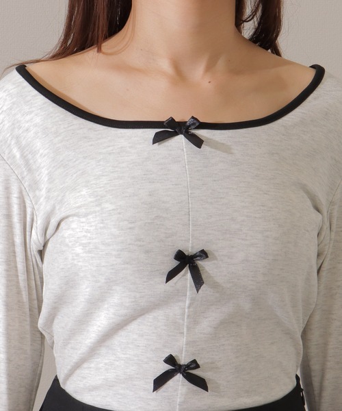 Lace Ladies(レースレディース)の「配色 クルーネック リボン付き カット プルオーバー(Tシャツ/カットソー・レディース・ライトグレー/ブラック・XL/M)」の4枚目の写真