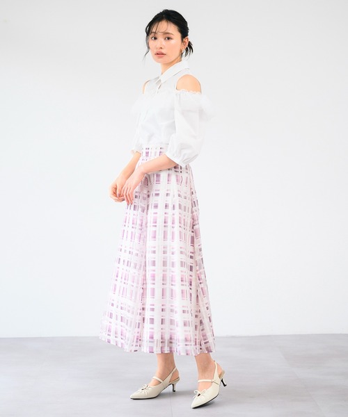 ❤︎新品❤︎MoNiLEメッシュチェック柄フレアスカート　ベージュ ❤︎新品❤︎MoNiLEメッシュチェック柄フレアスカート ベージュ