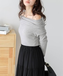 オフショルニット リブニット オフショルダーニット」に該当するグレー