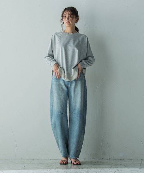 tシャツ ポンチローマラグラン布帛切替プルオーバー「洗濯機で洗える」 レディース MAYSON GREY｜ポンチローマラグラン布帛切替プルオーバー≪洗濯