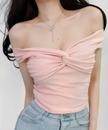 【Jasmine】オフショルクロスデザイン半袖Tシャツ (SS)