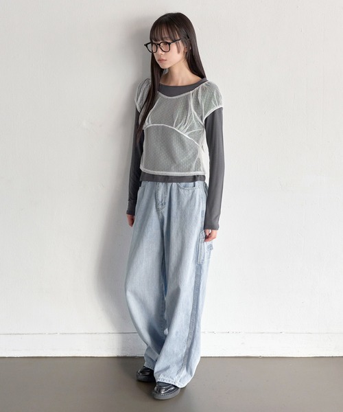 UNE MANSION(ユヌマンション)の「トスカーペンターポケットウォッシングワイドサマーデニムパンツ(デニムパンツ・レディース・ブルー/ライトブルー・SMALL/MEDIUM/LARGE)」の20枚目の写真