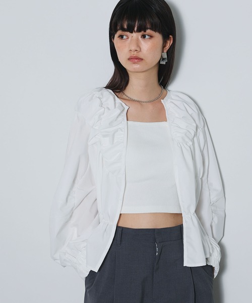 ELLEgirl（エルガール）の「デザイン切替ギャザーブラウス【ELLEgirl/エルガール】（シャツ/ブラウス・レディース・ブラック/オフホワイト・FREE）」の9枚目の写真