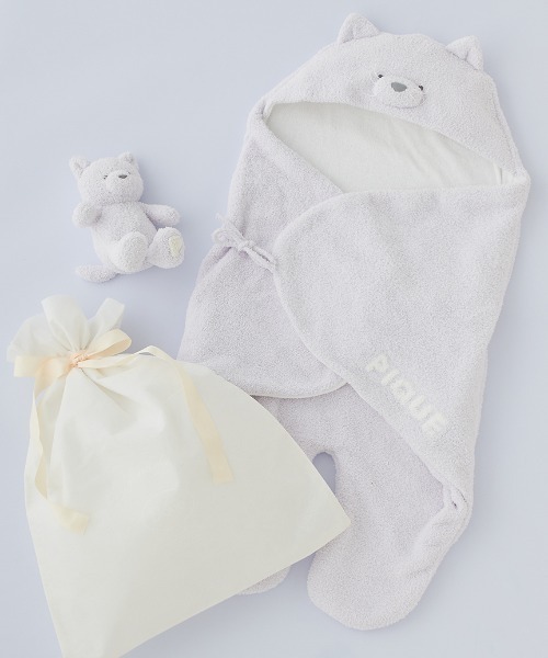 gelato pique（ジェラートピケ）の「【ラッピング済み】【BABY】パウダーアニマルおくるみ＆ぬいぐるみSET（ベビーギフト・キッズ・オフホワイト/グリーン/ラベンダー・FREE）」の3枚目の写真