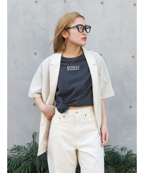 Ungrid（アングリッド）の「ハーフスリーブシャツジャケット（シャツ/ブラウス・レディース・アイボリー/キャメル・FREE）」の3枚目の写真