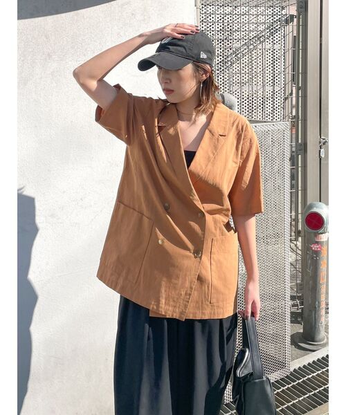 Ungrid（アングリッド）の「ハーフスリーブシャツジャケット（シャツ/ブラウス・レディース・アイボリー/キャメル・FREE）」の9枚目の写真