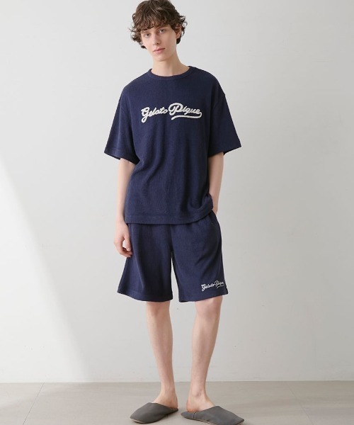 gelato pique（ジェラートピケ）の「【ONLINE限定】【HOMME】パイルロゴ刺繍Tシャツ&ハーフパンツ（ルームウェア/パジャマ・メンズ・ダークグレー/ネイビー/ブルー・MEDIUM/LARGE）」の19枚目の写真