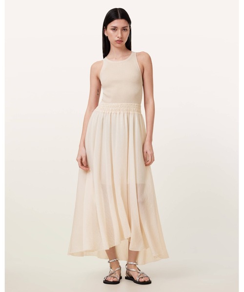 ALLSAINTS(オールセインツ)の「ZENIA SLEEVELESS ASYMMETRIC MIDI DRESS | ZENIA ノースリーブ アシンメトリック ミディ ドレス・ワンピース(ワンピース・レディース・ホワイト系その他・M/XS/S/L)」の1枚目の写真