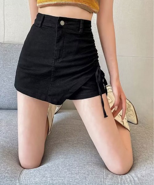 kirakiraShop(キラキラショップ)の「サイドリボン ラップスカート パンツ(デニムパンツ・レディース・ベージュ/ブラック・M/L)」の11枚目の写真
