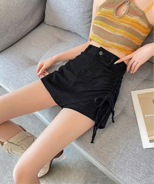 kirakiraShop(キラキラショップ)の「サイドリボン ラップスカート パンツ(デニムパンツ・レディース・ベージュ/ブラック・M/L)」の14枚目の写真