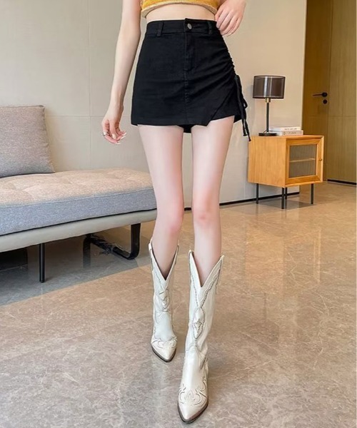 kirakiraShop(キラキラショップ)の「サイドリボン ラップスカート パンツ(デニムパンツ・レディース・ベージュ/ブラック・M/L)」の15枚目の写真