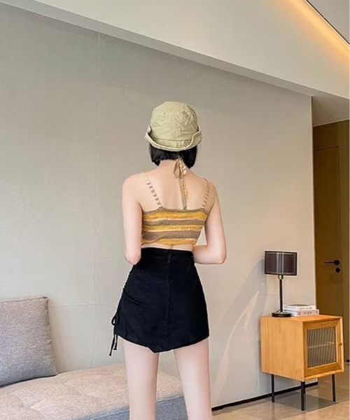 kirakiraShop(キラキラショップ)の「サイドリボン ラップスカート パンツ(デニムパンツ・レディース・ベージュ/ブラック・M/L)」の16枚目の写真