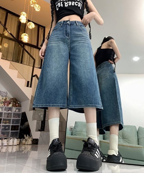 未使用タグ付 美品 GALFY デニムハーフパンツ ビッグロゴ ビンテージXL 90's~ LibertyBlues ブラックデニムカーゴショーツ W48
