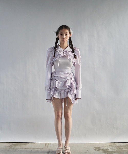 PAIN(ペイン)の「2wayフリルショートブラウス【セットアップ対応】(シャツ/ブラウス・レディース・パープル/ホワイト/チェック・FREE)」の8枚目の写真