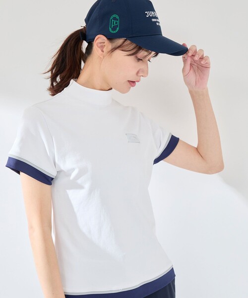 JUN&ROPE'(ジュンアンドロペ)の「【UVカット】【速乾】配色コンビモック半袖プルオーバー(Tシャツ/カットソー・レディース・ホワイト/ネイビー/ピンク・M/S/L)」の1枚目の写真
