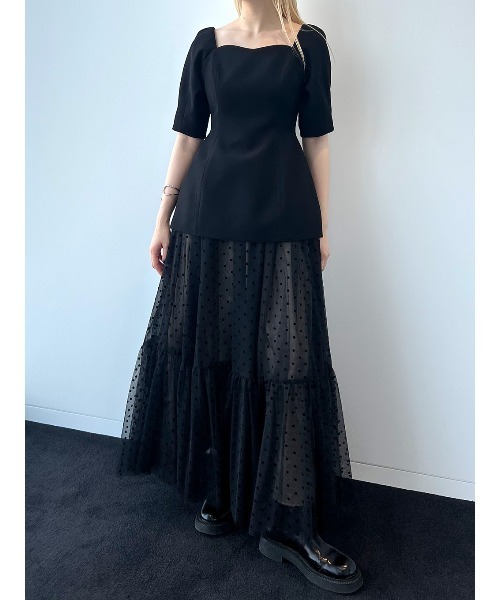 セール】CONSTRICTED TOP DOT TULLE SET DRESS（ワンピース