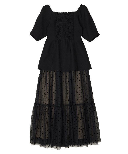 Ameri DOT TULLE SET FLARE DRESS Mサイズ セール】CONSTRICTED TOP DOT TULLE SET DRESS（ワンピース