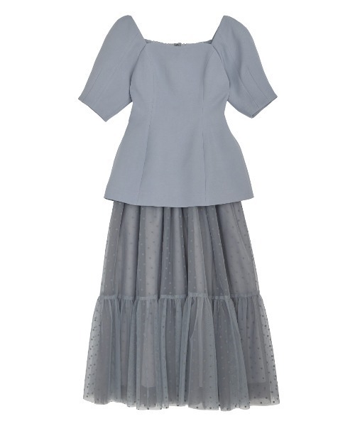 セール】CONSTRICTED TOP DOT TULLE SET DRESS（ワンピース