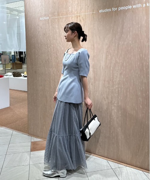 セール】CONSTRICTED TOP DOT TULLE SET DRESS（ワンピース