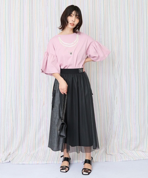 JETSET SOLO PLUS (ジェットセットソロプラス)の「【JETSET SOLO PLUS】ネックレスプリントシルケットTシャツ(Tシャツ/カットソー・レディース・ブラック/ブラウン/スモークピンク/ブルーグリーン・FREE)」の5枚目の写真