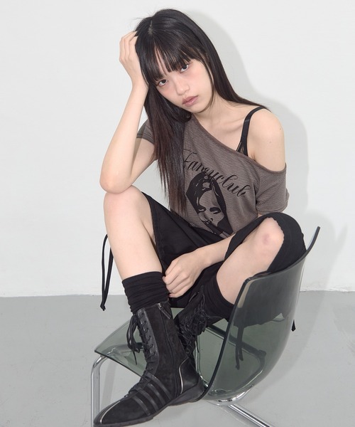 FANCY CLUB（ファンシークラブ）の「★K-POPアイドル着用 FANCY CLUB／ワンショルダーＴ（Tシャツ/カットソー・レディース・ブラウン/ブラック・FREE）」の14枚目の写真