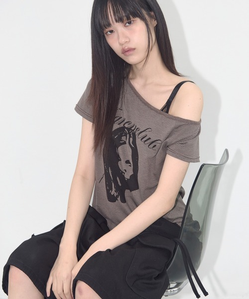 tシャツ K-POPアイドル着用 FANCY CLUB／ワンショルダーＴ レディース ☆K-POPアイドル着用 FANCY CLUB／ワンショルダーT（Tシャツ