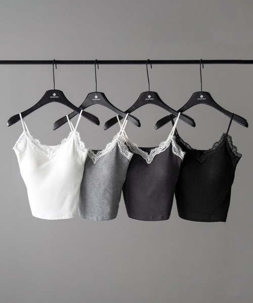 me+em select(ミームセレクト)の「【 4color /カップ付 】レースドッキングリブキャミソール /lace docking ribbed camisole(キャミソール・レディース・チャコール/ホワイト/グレー/ブラック・FREE)」の5枚目の写真