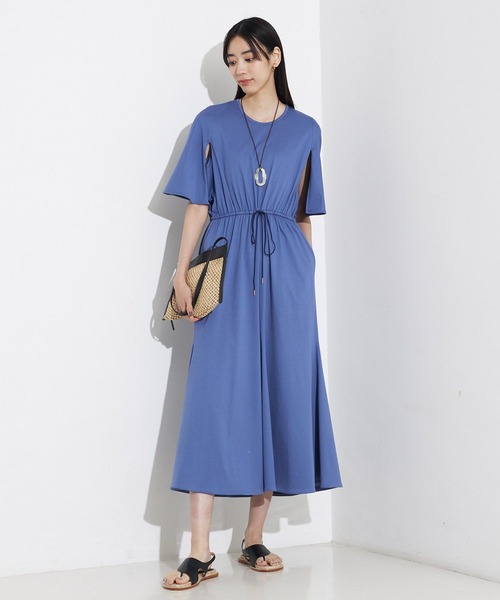 qualite（カリテ）の「ケープワンピ/夏服/春服/オフィスカジュアル/きれいめ（ワンピース・レディース・カーキ/ブルー・フリー）」の4枚目の写真