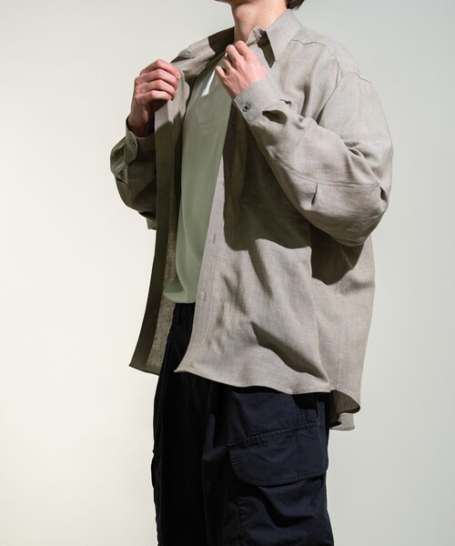 CITY TOKYO（シティトウキョウ）の「Twist linen オーバーシャツ（シャツ/ブラウス・メンズ・ベージュ/オフホワイト/ブラック・2/1）」の16枚目の写真