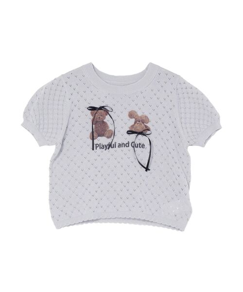 CALNAMUR(カルナムール)の「BEAR PRINT RIBBON KNIT /ベアプリントリボンニット(Tシャツ/カットソー・レディース・ライトブルー/ホワイト/ピンク・FREE)」の2枚目の写真