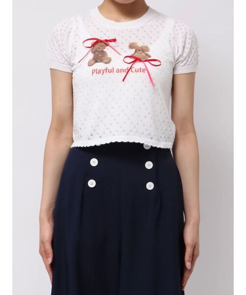 CALNAMUR(カルナムール)の「BEAR PRINT RIBBON KNIT /ベアプリントリボンニット(Tシャツ/カットソー・レディース・ライトブルー/ホワイト/ピンク・FREE)」の8枚目の写真