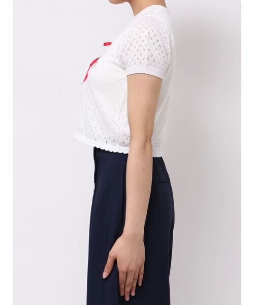 CALNAMUR(カルナムール)の「BEAR PRINT RIBBON KNIT /ベアプリントリボンニット(Tシャツ/カットソー・レディース・ライトブルー/ホワイト/ピンク・FREE)」の9枚目の写真