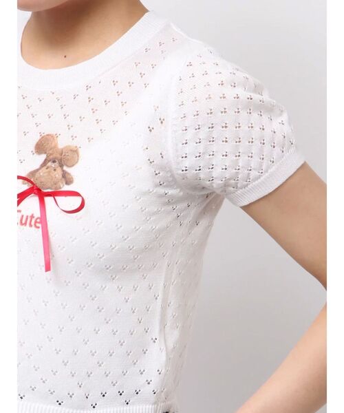 CALNAMUR(カルナムール)の「BEAR PRINT RIBBON KNIT /ベアプリントリボンニット(Tシャツ/カットソー・レディース・ライトブルー/ホワイト/ピンク・FREE)」の12枚目の写真
