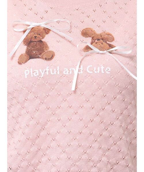 CALNAMUR(カルナムール)の「BEAR PRINT RIBBON KNIT /ベアプリントリボンニット(Tシャツ/カットソー・レディース・ライトブルー/ホワイト/ピンク・FREE)」の17枚目の写真