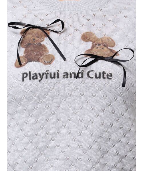 CALNAMUR(カルナムール)の「BEAR PRINT RIBBON KNIT /ベアプリントリボンニット(Tシャツ/カットソー・レディース・ライトブルー/ホワイト/ピンク・FREE)」の18枚目の写真