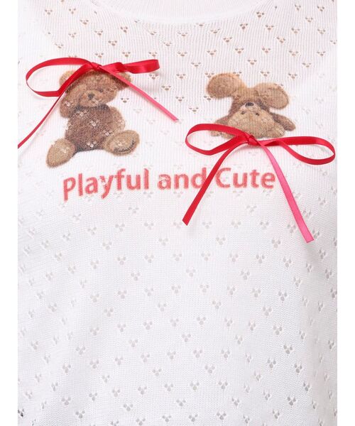CALNAMUR(カルナムール)の「BEAR PRINT RIBBON KNIT /ベアプリントリボンニット(Tシャツ/カットソー・レディース・ライトブルー/ホワイト/ピンク・FREE)」の19枚目の写真