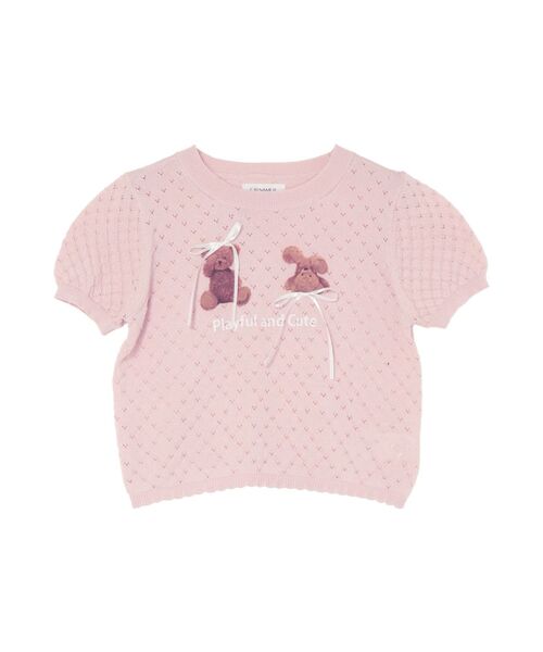 CALNAMUR(カルナムール)の「BEAR PRINT RIBBON KNIT /ベアプリントリボンニット(Tシャツ/カットソー・レディース・ライトブルー/ホワイト/ピンク・FREE)」の20枚目の写真